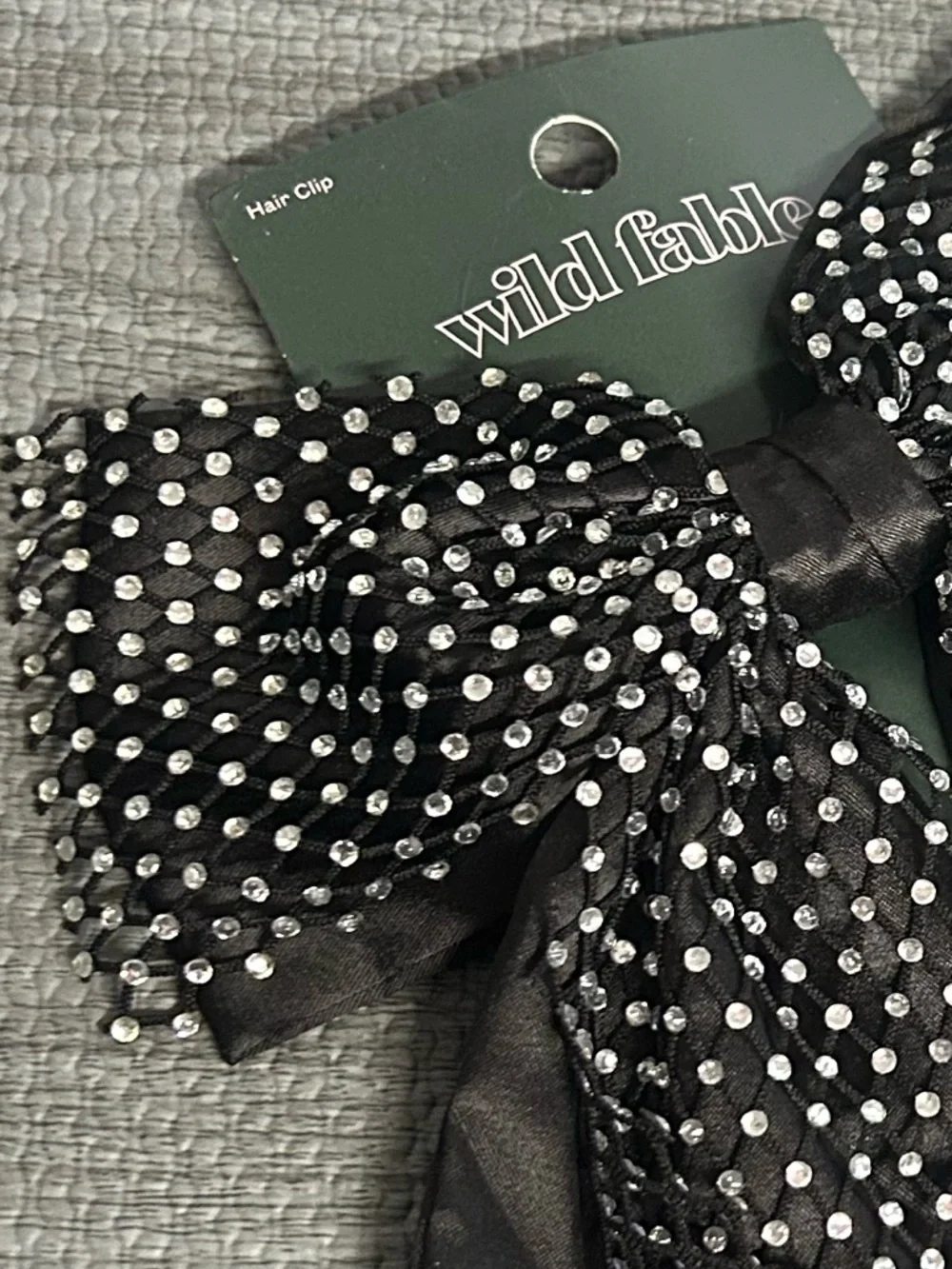 NWT Wild Fable Black Bow Hair Clip with Silver Polka Dots